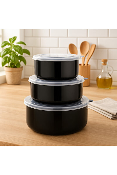 Hanedan 3'lü Emaye Saklama Kabı Seti - 14 cm, 16 cm, 18 cm - Sızdırmaz Kapakl...