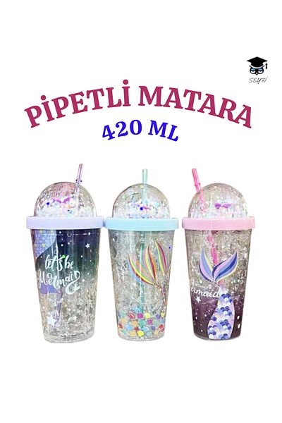 SEYFİKİRTASİYE 1Pcs Patterned Plastic Cup with Straw 420ml Mixed Color Shipping