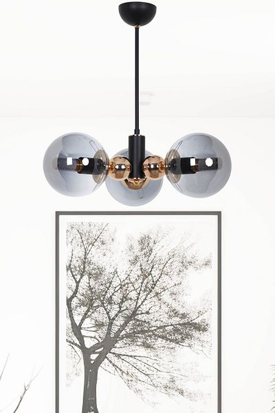 MŞ Aydınlatma Orbic Black Gold 3 Smoked Glass Chandelier