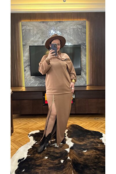 Vio Moda Büyük Beden Modal Suit with Zippered Skirt