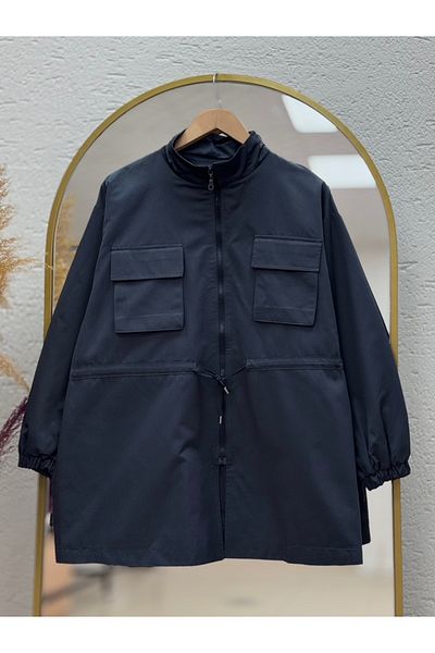 MİHRA STORE Trench Mango Ayda Beli cu șnur-NN20055 Bleumarin