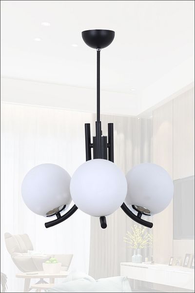 MŞ Aydınlatma Tetra Black Chrome 3 White Glass Chandelier