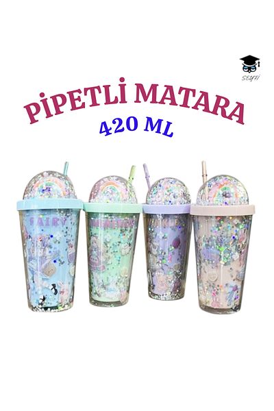 SEYFİKİRTASİYE 1Pcs Patterned Plastic Cup with Straw 420ml Mixed Color Shipping