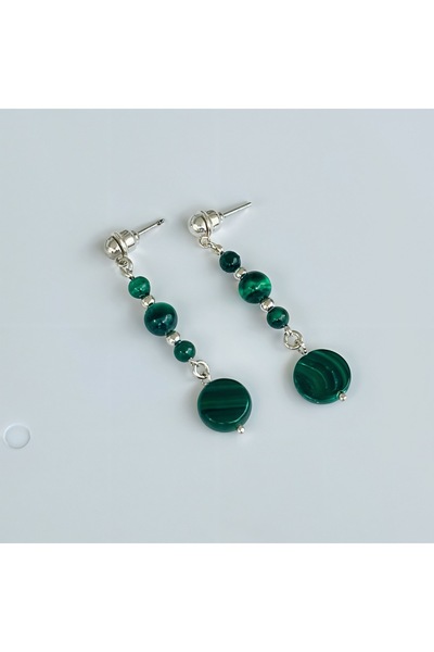 PureBlueCollection 925 Ayar Gümüş Malahit Doğal Taş Sallantılı Küpe