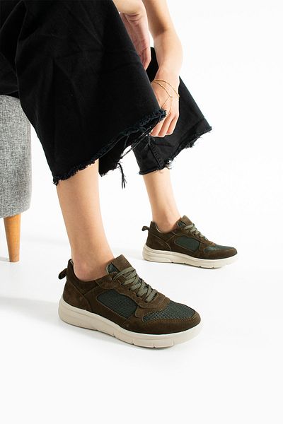Getcho Thaes Women's Genuine Suede Leather Khaki Sports Shoes