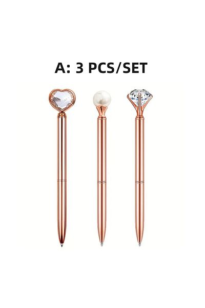 Choice black Rose Gold 3PCS 3pcs/5pcs/8pcs/9pcs Rose Golden Metal Ballpoint Pen Set, Pearl Quicksand Crown,