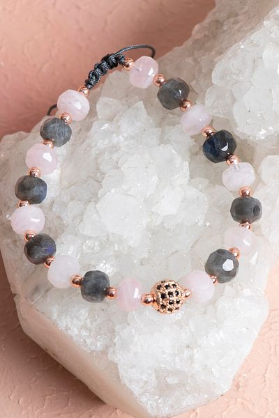 OSMANLI DOĞAL TAŞ Certified Smoky Quartz, Pink Quartz and Hematite Bracelet