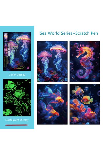 Choice A4 Sea World 4 Pcs/Set A4 DIY Scratch Painting Sea World Butterfly Peacock Whale Noctilucent Scratch
