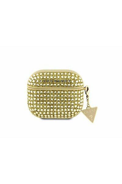 Guess Guess Rhinestones Triangle Metal Logo Protective Case for AirPods 3, Gold