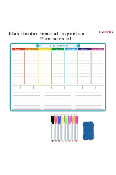 Choice 10ES-8Pen1Eraser A3 Size Magnetic Weekly &monthly Planner：Spanish, French, English.Dry Erase Whitebo