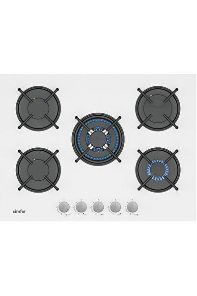Simfer 3751 4 Gözü Gazlı + 1 Wok Cam Ankastre Ocak, 70 cm,