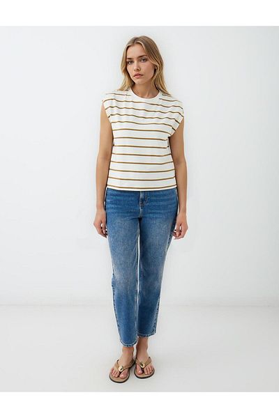 Jimmy Key Tricou alb fără mâneci cu model de dungi