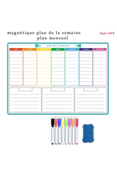Choice 10FR-8Pen1Eraser A3 Size Magnetic Weekly &monthly Planner：Spanish, French, English.Dry Erase Whitebo