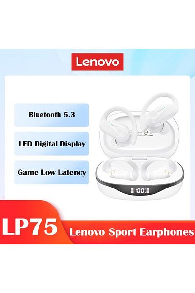 LENOVO LP75 White Lenovo LP75 Bluetooth 5.3 Earphones TWS Wireless Sport Headphones LED Digital Display HiF