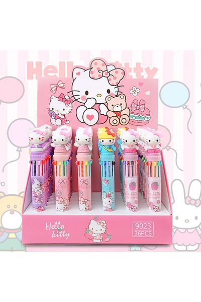 Miniso 12pcs random 6/12pcs Kawaii Hello Kitty New Ballpoint Pen Cartoon 10 Color Cute Kt Cat Writing Pen S
