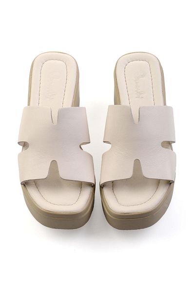 Bambi Beige Leather Women's Slippers K04628100003