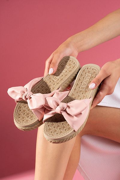 FUGA MODA Forcy Powder Ribbon Detailed Knotted Soft Slippers