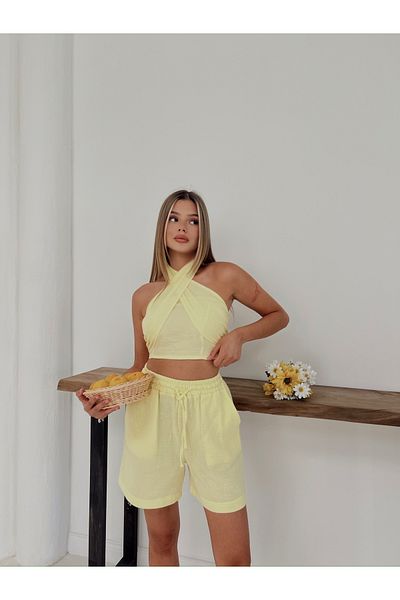 Cistern İstanbul Women's Tie Detail Muslin Fabric Shorts Set