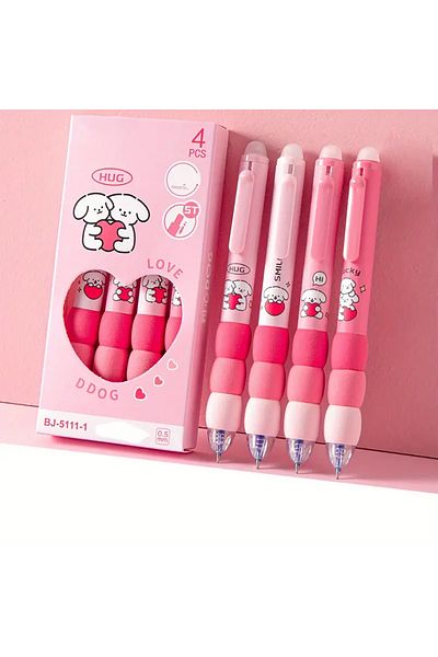 Choice 4pcs pink 4pcs Cute Cartoon Erasable Gel Pens Blue Ink 0.5mm Soft Grip Retractable Kawaii Stationer