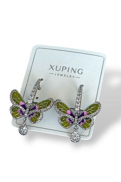 TAKIŞTIR أقراط Xuping من الفولاذ بتصميم فراشة فضية اللون وتفاصيل حجرية (زوج)