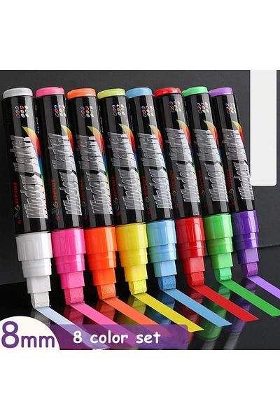 Choice 8mm 8pcs set 8 Color/set LED Highlighter Fluorescent Marker Pens Erasable Chalk 5/6/8/10mm Stationer
