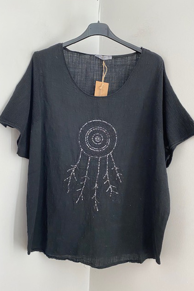 AYASOFYA OTANTIK Kadın Siyah Yuvarlak Yakalı Tüy Nakışlı Kolları File Detaylı...