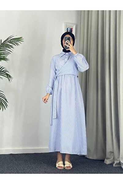 Esre Store 4540 - Ριγέ Φόρεμα Τεσεττούρ Μπλε