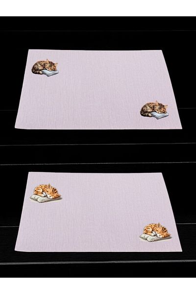 lili hediyelik Τραπέζι κουζίνας με στάμπα Sleeping Cat 2 τεμαχίων Λινό ύφασμα σερβιρίσματος 28x40 cm American Service