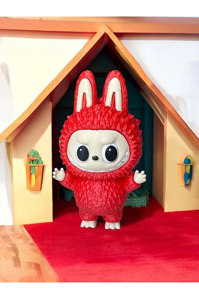 Home Labubu Keychain – 3D Printing Moving Eye Bag Ornament Figure |   Red |   Handmade |   11X6Cm