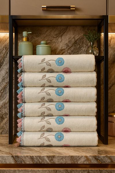 AYHANHOME Embroidered Velvet Tasseled 6-Piece 30X50 Kitchen Towel Set