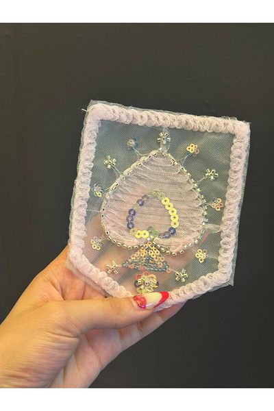 Gönülden Tasarım Bead Puls Embroidery Matching Girl's Pocket Embroidery Sewing Application 14X12 cm Pink
