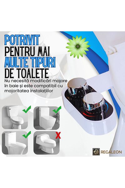 Regaleon Bideu Non-Electric REGALEON®, Apa Calda si Rece, Autocuratare, Portabil, cu Duze Duble, Atasabil