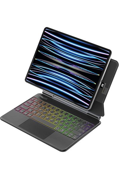 Promate Foldable Wireless Keyboard for iPad with RGB Backlight and Multi-Function Touchpad, Smart Co