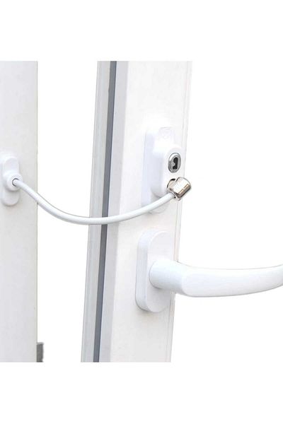 LİRAZON White Steel Rope Cable PVC Window Safety Child Security Lock 1 Piece