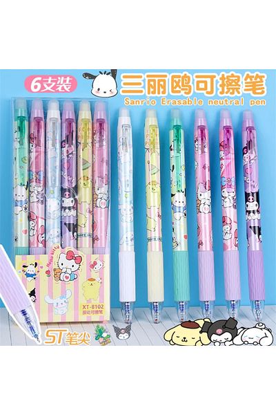 SANRIO Blue 24pcs with box Sanrio Kuromi 12/24pcs Erasable Gel Pen Cinnamonroll Melody 0.5 Blue Student Wri