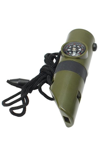 Choice green 7 in 1 Jungle Survival Whistle Hiking Whistle Compass Mirror Flashlight Magnifier LED Light Th