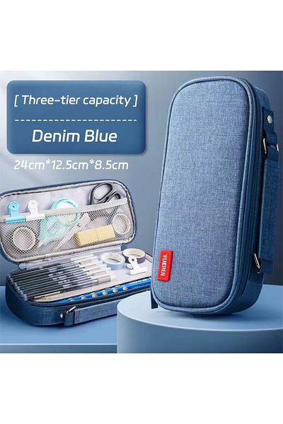 Choice Blue Portable Large Capacity Pencil Case Upper Pen Box Multifunctional Stationery Bag Boy Back to Sc