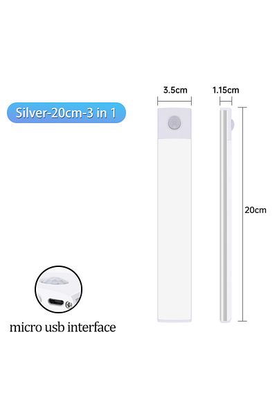 Choice Silver-20cm 3 Colors in One Lamp Cabinet Light USB Rechargeable Motion Sensor Led Three Colors In On