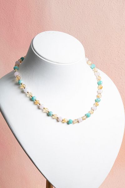 OSMANLI DOĞAL TAŞ Certified Citrine, Pink Quartz and Amazonite Natural Stone Necklace