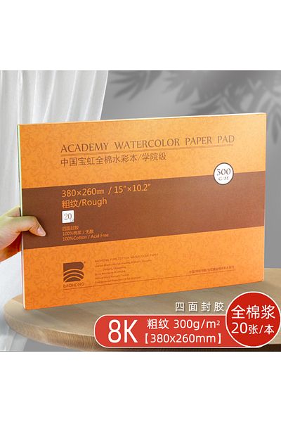 Choice 8K 380X260mm Rough Baohong Academy Watercolor Pad 20 Sheets Glue Bound Acid-Free 300G 140LB Paper We