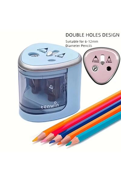 Choice Blue TENWIN 1pc Dual Hole Electric Pencil Sharpener,Pencil Sharpener,Convenient,Fast and Easy to Sha
