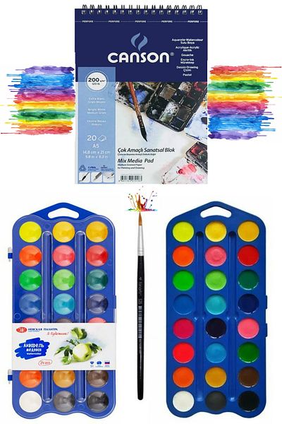 GLANCE Multi-Purpose Picture Blocks 200Gr A5 20Yp Spiral Picture Notebook St. Petersburg Watercolor Set 24 Pieces