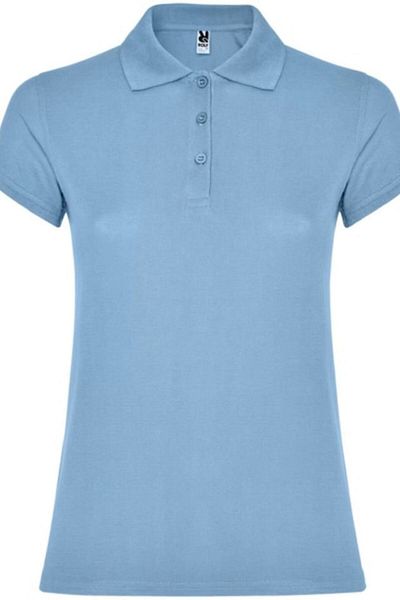 OEM Tricou polo pentru femei cu mâneci scurte, bumbac, albastru azur deschis, mărimea M