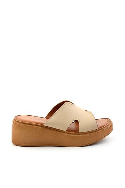 Bambi Beige Leather Women's Slippers K04331126003