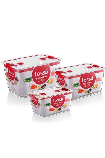 KIZILELMADA Set of 3 Mica Storage Containers with Locking Lid – Red Detailed, Leakproof
