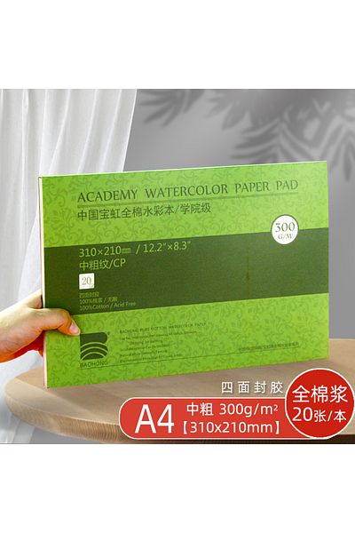 Choice A4 310x210mm CP Baohong Academy Watercolor Pad 20 Sheets Glue Bound Acid-Free 300G 140LB Paper Wet/D
