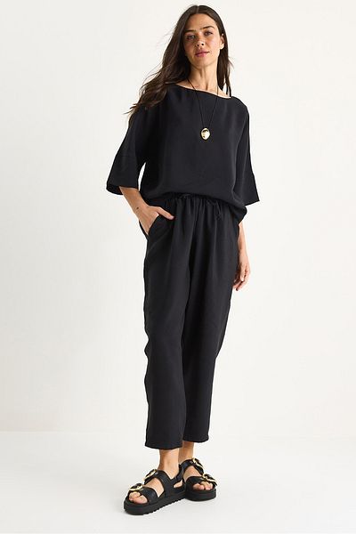 Bianco Lucci Women Boat Neck Half Sleeve Blouse Elastic Waist Baggy Pants Bottom-Top Suit 60283118
