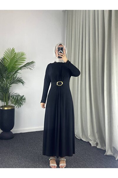 Esre Store 61558 - Φόρεμα Τεσεττούρ με ζώνη, Μαύρο