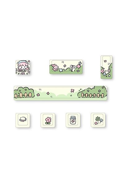 Choice Cyan Cute Theme Personalized Addition Key Cap Eight Piece Set with Five Sides of Thermal Sublimation