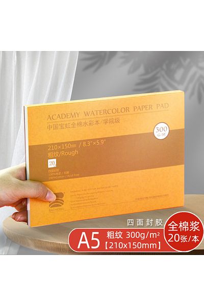 Choice A5 210X150mm Rough Baohong Academy Watercolor Pad 20 Sheets Glue Bound Acid-Free 300G 140LB Paper We